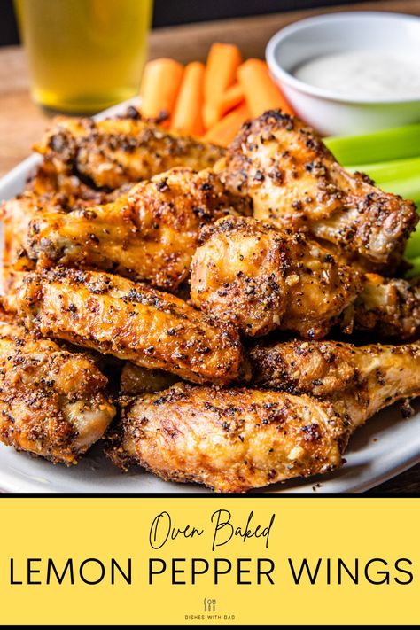 Lemon Pepper Chicken Wing Sauce, Chicken Wings For Party, Lemon Pepper Rub For Wings, Oven Baked Party Wings, Healthy Chicken Wing Dinner, Dry Rub Lemon Pepper Wings, Oven Baked Lemon Pepper Wings, Keto Chicken Wings Oven Baked Crispy, Flavored Chicken Wings