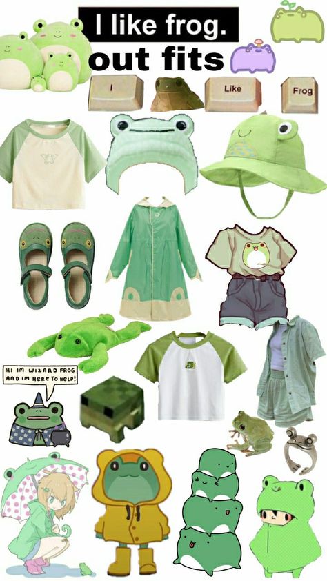 Cute Frog Clothes, Frog Outfit Ideas, Frogcore Outfits, Keroppi Outfit, Froggy Clothes, Froggy Outfit, Frog Clothing, Frog Clothes, Frog Outfit