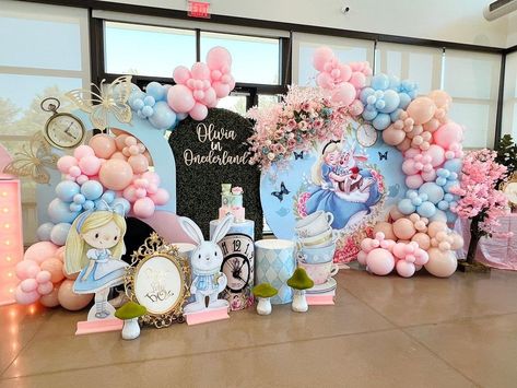 Alice Wonderland Party Decoration, Onederland Theme 1st Birthdays, Alice In Onederland Backdrop, Onederland Birthday Theme, Alice Birthday Party, Onederland Birthday Party Decorations, Alice In Wonderland 1st Birthday Party, Alice And Onederland 1st Birthdays, 1 Birthday Girl Theme