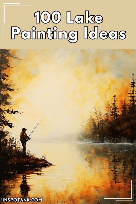 fun lake painting ideas Landscape Painting Ideas Nature, Painting Lake Scenes, How To Paint Lake Water, Paintings Of Lakes, How To Paint A Lake With Acrylic, Acrylic Lake Painting, Lake Painting Ideas, Lake Painting Tutorial, Painting Ideas Tutorials