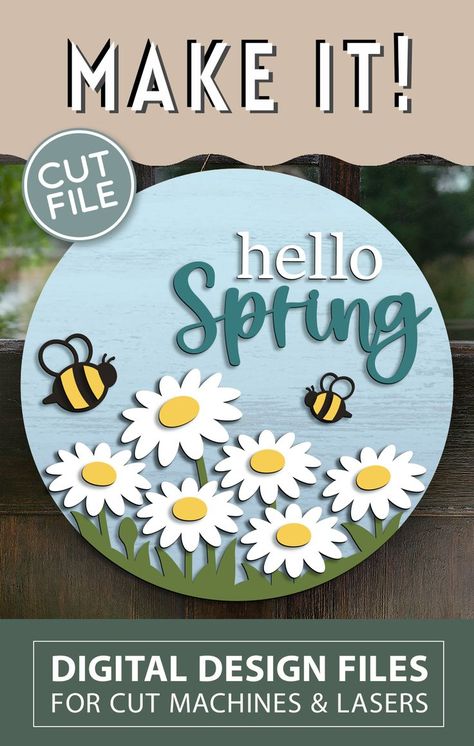 Front Door Display, Spring Door Hanger, Spring Daisy, Door Hanger Svg, Bee Sign, Door Hangers Diy, Round Door Hanger, Door Display, Bee Wreath