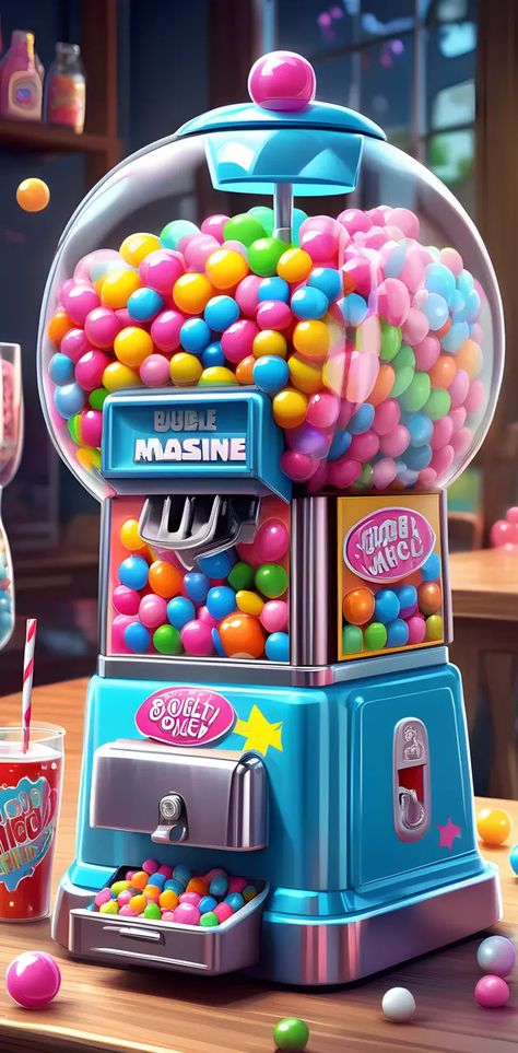 Zedge Wallpapers, Candy Frame, Machine Wallpaper, Gum Wallpaper, Bubblegum Machine, Sweet Props, Gum Machine, Sweet Factory, Vintage Sweets