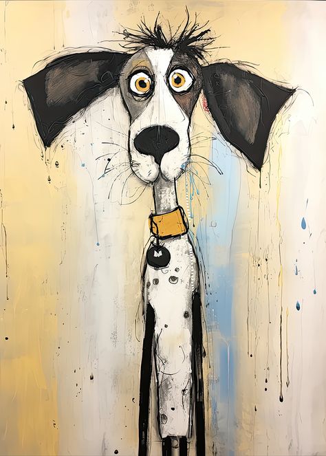 Whimsical Dog Paintings, Whimsy Art, Whimsical Art Paintings, Dog Pop Art, Happy Paintings, Dog Paintings, Cute Dog, Whimsical Art, Animal Paintings