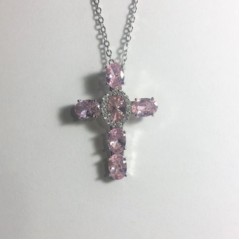 "Beautiful Cross Pendant Necklace, Gemstone Cross Pendant, Onyx Cross, Pink Sapphire Cross, Blue Sapphire cross, White Sapphire Cross, Silver , Silver 16\" + 2 \" extender Chain The Cross pendant has White sapphire stones around the middle stone on the Cross. The Cross is 1 1/4 \" High x 3/4\" Wide Please ask any questions as I do not accept returns.. Thank You !" Cross Necklace Christian, Cross Necklace Pink, Pink Cross Necklace, Medieval Necklace, Pandora Bracelet Designs, Diamond Pendant Jewelry, Sapphire Diamond Pendant, Sapphire Stones, Silver Cross Necklace