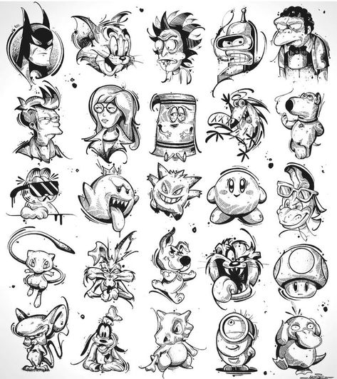 Easy Men Tattoo Ideas, Cartoon Patchwork Tattoo, 90s Cartoon Flash Tattoo, 90s Cartoon Tattoos Sleeve, Cartoon Characters Tattoo Ideas, Old Cartoon Tattoos, Five Nights At Freddy's Tattoo, 90s Cartoon Tattoo Designs, Nintendo Tattoo Ideas