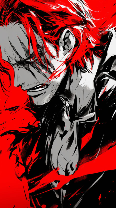 Check out this amazing wallpaper of shanks in EPIC battle ready mode, its perfect for all the fans of one piece and can be used for iphone and android devices #shanks #epic #rage #red Red One Piece Wallpaper, Luffy Red Roc Wallpaper, Shanks Manga Wallpaper, Shanks Iphone Wallpaper, Shanks Hd Wallpaper, Shanks Haki Wallpaper, Shanks One Piece, Angry Wallpapers, Red Hair Shanks