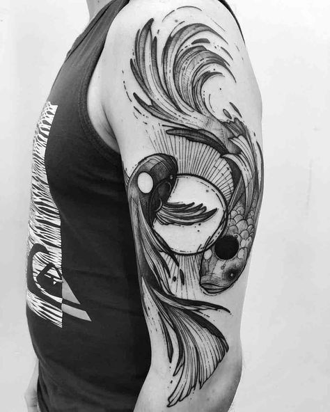 shoulder tattoo two fishes Two Koi Fish Tattoo, Coy Fish Tattoos, Two Koi Fish, Pisces Tattoo Designs, Koi Tattoo Design, Coy Fish, Cool Half Sleeve Tattoos, Tattoos Inspo, Yin Yang Tattoos