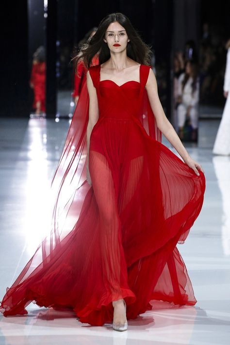 Lookbook - Spring Summer 2018 - Couture Elegant Theme, Draped Bodice, Ralph Russo, Ralph And Russo, Long Red Dress, Red Chiffon, Georges Hobeika, Amazing Fashion, Red Dresses