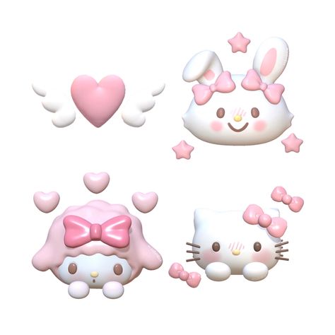 Hello Kitty, 3d Sanrio Icons, 3d Sanrio, Sanrio Icons, Icon Iphone, Cute Png, Pink 3d, Kitty, Wall