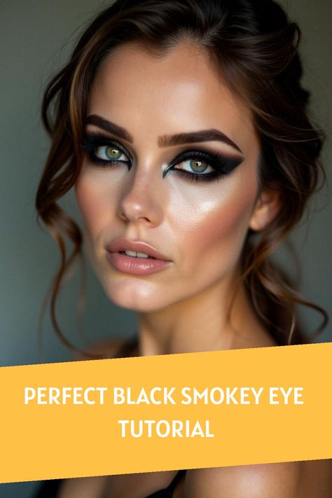 Perfect Black Smokey Eye Tutorial Black And Gold Eye Makeup, Dark Eye Makeup Tutorial, Sultry Eye Makeup, Smokey Eye Makeup Step By Step, Classic Eye Makeup, Gold Smoky Eye, Perfect Eyebrow Makeup, Daytime Smokey Eye, Dark Smokey Eye Makeup