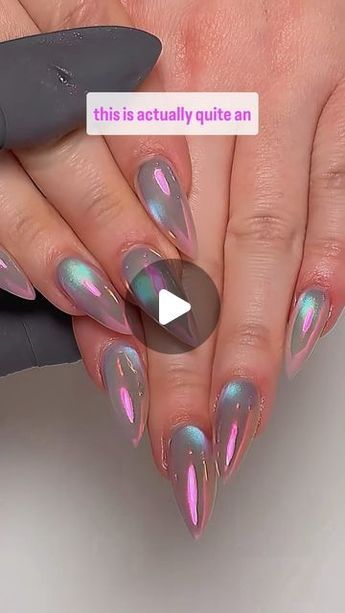 Moonlight Nails Design, Milky White Aura Nails, Milky Nails Tutorial, Cat Eye Crome Nails, Chrome Magnetic Nails, Moonlight Chrome Nails, Chrome Cat Eye Nails Designs, White Cateye Nail, Moonlight Cat Eye Nails