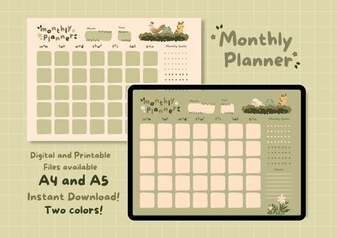 Undated Printable Calendar Monthly Planner Printable Planner Digital Planner F allinoneplanner #notabilityplanner🤗 Digital Planner Themes, Green Planner, Digital Monthly Planner, Landscape Planner, Monthly Planner Template, Calendar Monthly, Monthly Planner Printable, Planner Organiser, Monthly Calendar Printable