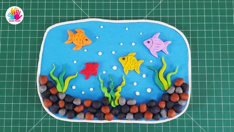 Fish Aquarium with clay for kids easy step by step. Clay Competition For Kids, Clay Fish For Kids, Clay Moulding Ideas For Kids, Clay Modelling For Kids Competition, Clay Modelling Ideas For Competition, Clay Aquarium, Clay Modelling Ideas, Clay Modelling For Kids, Pond Crafts