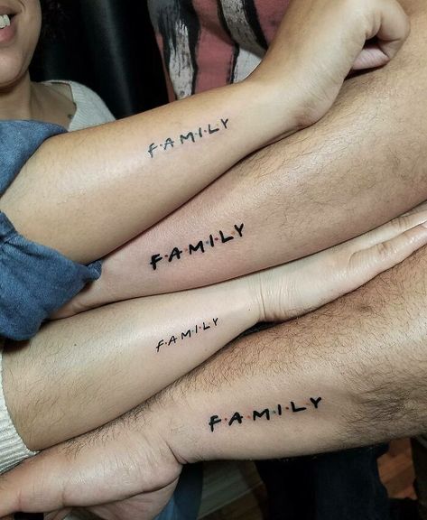 Family Matching Tattoo Ideas, Masculine Family Tattoo, Tattoo Ideas About Family, Small Family Tattoo Ideas Symbols, Cute Family Tattoos, Family Of 5 Tattoo Ideas, Matching Group Tattoos, Matching Tattoos Family, Triplet Tattoos