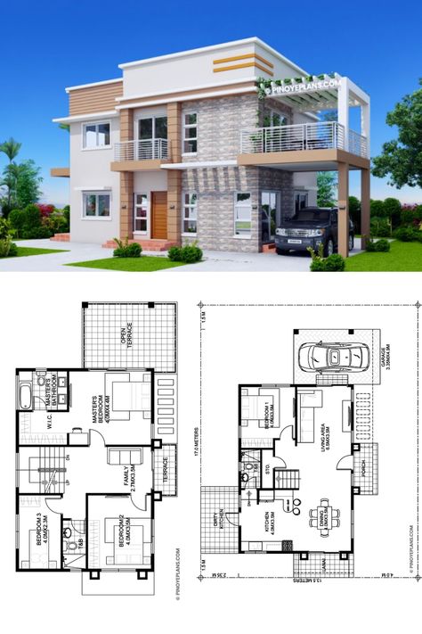 Plan For Villa Two Floor, Villa 2 Floor Plan, Villa Plan And Elevation, Plan House 2 Floor Modern, Plan Of House Architecture, 4 Rooms House Plans Modern, 200sqm House Design Floor Plans, Villa Plan 2 Floor, 2 Floor House Plan