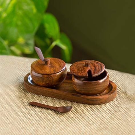 ExclusiveLane 'Wood Pot Belly' Handcrafted Wooden Refreshment Jars and Tray -Wooden Condiment Jars Mukhwas Containers Sauf Box Masala Boxes for Kitchen Mouth Freshner Pickle Set Dining Supari Box Check more at https://productsoffer.in/exclusivelane-wood-pot-belly-handcrafted-wooden-refreshment-jars-and-tray-wooden-condiment-jars-mukhwas-containers-sauf-box-masala-boxes-for-kitchen-mouth-freshner-pickle-set-dining-supari-box/ Masala Box Wooden, Mukhwas Tray, Pot Belly, Wood Pots, Wooden Boxes, Condiments, Tray, Wood, Quick Saves