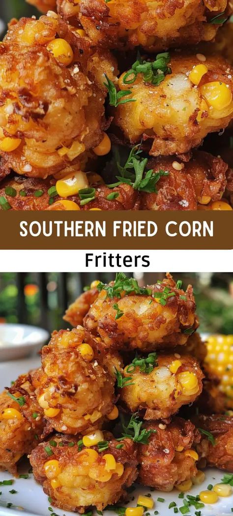 Easy Southern Fried Corn Fritters Crispy Corn Fritters Recipe, Best Corn Fritters Recipe, Deep Fried Batter Recipe, Ohio Recipes Comfort Foods, Cornbread Fritters Fried, Fried Foods Recipe, Deep Fried Ideas, Authentic Southern Recipes, Deep South Recipes