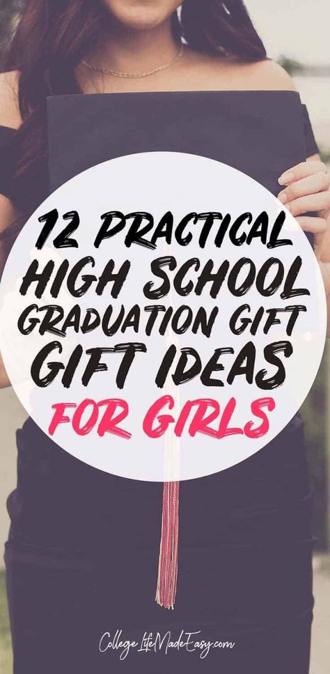 High School Graduation Gift Ideas - for her. Treat your daughter with one of these original and useful ideas. Graduating senior girls will love getting these gifts! Inexpensive options included, click to read. #giftguide #graduationgift #graduated #giftsforher #giftideas #giftsforcollege #giftsforgirls What To Give For Graduation Gift, Adopt A Senior High School Gift Ideas, Graduation Baskets High School, Gifts For Graduation High Schools, Gift Ideas For High School Graduates, High School Graduation Basket Ideas, Class Of 2023 Gift Ideas, Gifts For Graduates High Schools, Graduation Gifts From Teacher To Student