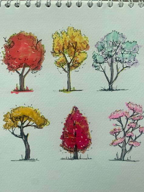 #easy #drawing #autumn #autumntrees #fall #trees #drawingideas #landscape #howtodraw #sketch #sketching #art #architecture #architecturelovers Tree Rendering, Tree Render, Trees Drawing Tutorial, Architectural Trees, Landscape Drawing Easy, Marker Rendering, Trees Drawing, Tree Drawing Simple, Christmas Tree Drawing