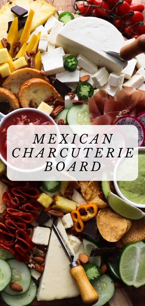 This Mexican charcuterie board is perfect for game day, a holiday gathering, or any sort of party you may be hosting! A little something for everyone: cheeses and meats, chips and salsa, fresh tropical fruit...this Mexican charcuterie board is sure to be a hit! Enjoy! Mexican Charcuterie Board, Mexican Charcuterie, Mexican Finger Foods, Hotel Hacks, Mexican Appetizers, Mexican Snacks, Simple Farmhouse, Seasonal Living, Delicious Appetizer Recipes