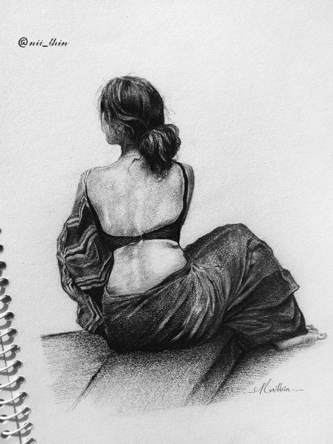 Reference from photo curtesy Female Figure Drawing Reference, Learn Sketching, Rough Drawing, Black Sarees, Watercolor Indian, Rough Sketches, Pen Art Work, Abstract Pencil Drawings, Pencil Creative