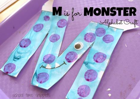 School Time Snippets: M is for Monster Alphabet Craft for Preschoolers. Fun way to teach the alphabet! Pinned by SOS Inc. Resources. Follow all our boards at pinterest.com/sostherapy/ for therapy resources. M Crafts For Preschool, M Is For Craft, M For Monster Craft, M Is For, Teaching Letter M Preschool, M Is For Monster Preschool, Lowercase M Craft, Letter M Crafts For Preschoolers, Letter M Learning Activities