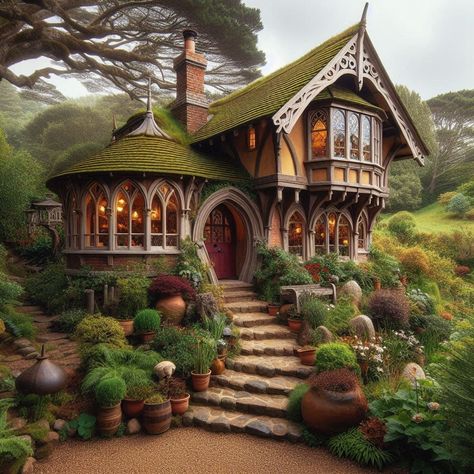 Image Creator Storybook Homes Exterior, Storybook Home Exterior, Fantasy House Design, Cottage Reference, Magical Architecture, Mystical House, Fantasy House Concept, Weird Houses, Tiny Glade