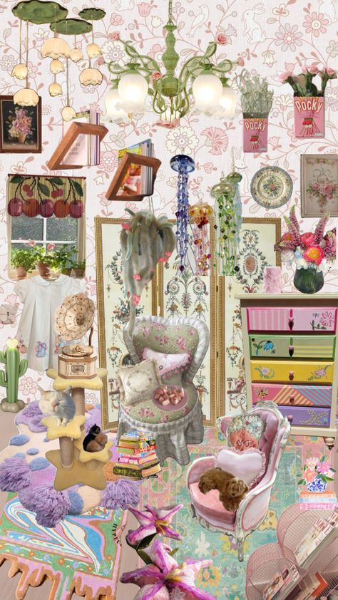 #room #roomdecor #interiordesign #maximalism #maximalist #aesthetic #pink #pretty #shuffles Maximalist Decor Cottagecore, Pink Room Maximalist, Maximalist Coquette Room, Plant Maximalist Aesthetic, Maximalist Cottagecore, Quirky Room, Maximalist Aesthetic, Maximalism, Aesthetic Pink