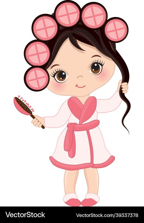 Little Brunette Girl, Long Vs Short Hair, Spa Party Decorations, Robe And Slippers, Kids Hair Salon, Spa Girl, Slippers Cute, Hair Vector, Hair Clipart