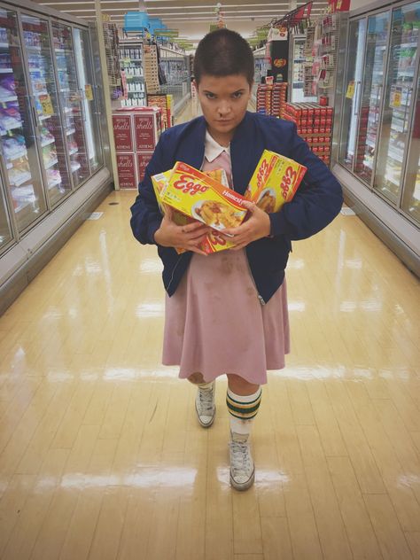 Eleven from stranger things costume Halloween Costume Eleven, Eleven Outfits, Eleven Halloween Costume, Eleven From Stranger Things, Stranger Things Halloween Costume, Elven Costume, Stranger Things Costume, Stranger Things Halloween, Eleven Stranger Things