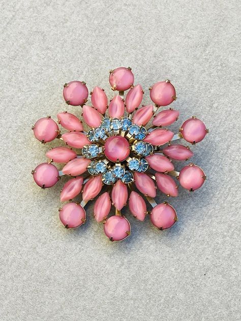 Gemstone Brooch, Vintage Jewelry Repurposed, Jewelry Girl, Vintage Rhinestone Jewelry, Mid Century Jewelry, Pink Bling, Crystal Brooch, San Rafael, Flower Pins