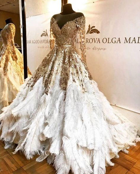 White Feather Skirt, Feather Gown, Long Sleeve Ball Gowns, Feather Skirt, Gold Sequin Dress, Floor Length Prom Dresses, Prom Ball Gown, Printed Halter Dress, Pageant Gowns