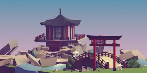 3D japanese garden on Behance Earth 3d, Low Poly Art, Low Poly 3d, Middle Earth, Japanese Garden, Low Poly, Seattle Skyline, Art Sketches, Japan