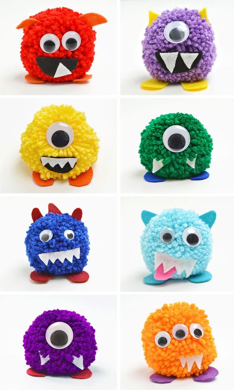 Pom Pom Monsters, Paper Mosaics, Pet Monster, Yarn Animals, Pom Pom Animals, Yarn Crafts For Kids, Halloween Infantil, Easy Yarn Crafts, Jute Craft