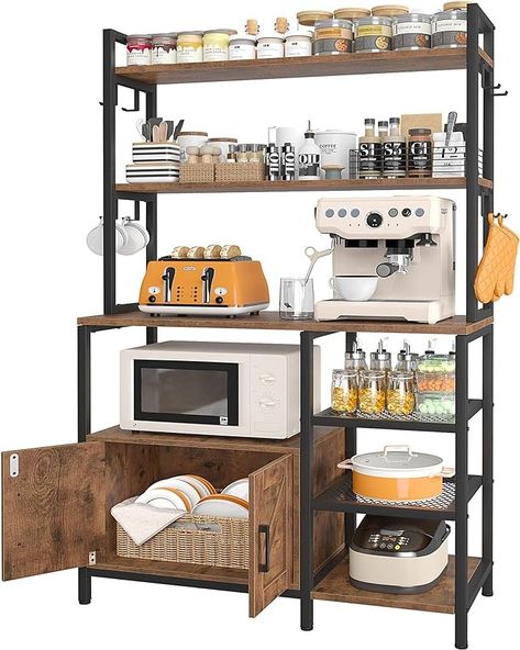 Amazon.com - EnHomee Bakers Rack, Microwave Stand, Coffee Bar Cabinet, Bakers Rack with Storage, Microwave Stand with Storage, Bakers Rack with Shelves for Kitchenid Mixer, Air Fryer, Rustic Brown - Standing Baker's Racks Coffee Bar Table, Heavy Duty Storage Shelves, Kitchen Coffee Bar, Coffee Bar Cabinet, Microwave Shelf, Coffee Bar Station, Farmhouse Coffee Bar, Microwave Stand, Coffee Bars In Kitchen