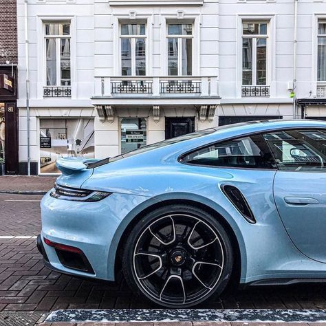 Light Blue Porsche, Light Blue Cars, Baby Blue Porsche, Light Blue Car, Blue Classic Car, Blue Porsche, Msa Characters, Blue Cars, Car Spray