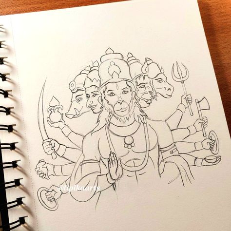 Panchmukhi Hanuman Sketch, Panchamukhi Hanuman Drawing, Panchmukhi Hanuman Drawing, Panchmukhi Hanuman Ji Drawing, God Art Drawing, Hanuman Ji Drawing Easy, Hanumaan Jee, Hanumanji Sketch, Panchmukhi Hanuman Ji