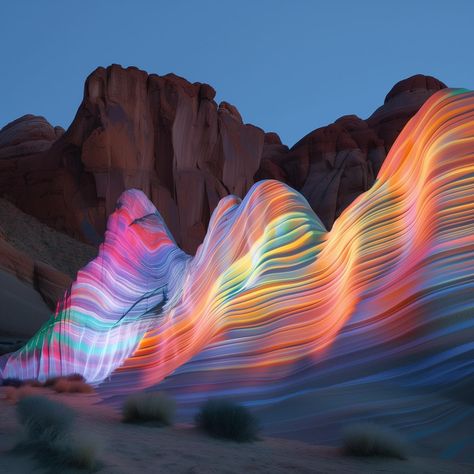 Joshua Vermillion | I’m starting to think that light projection mapping on desert landscapes should be a thing… and Midjourney seems to agree. AI-rendered… | Instagram Experiential Art, Light Projection, Writing Images, 3d Mapping, Idea Box, Desert Landscapes, Digital Fabrication, Architecture Building Design, Projection Mapping