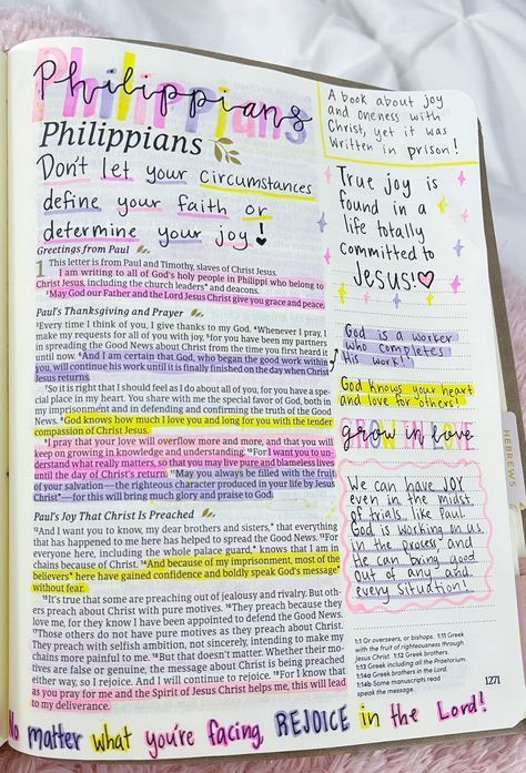 Bible Study Notes Philippians, Bible Study Philippians, Philippians Bible Journaling, Bible Journaling Philippians, Philippians Bible Study, Bible Notes Ideas, Bible Journaling Notes, Bible Annotations, Bible Highlighting