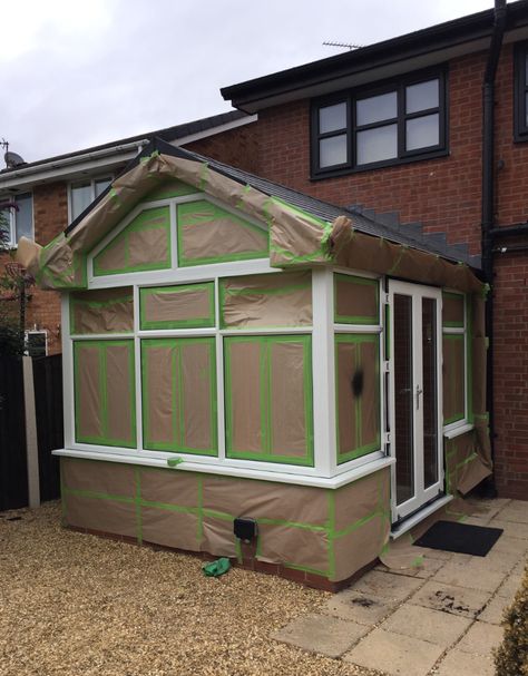 Spraying A UPVC Conservatory Interior | Rossendale | Lancashire Painted Upvc Conservatory, Conservatory Interior, Upvc Windows, Window Frame, Spray Painting, Get The Job, Show Up, Spray Paint, Wood Colors