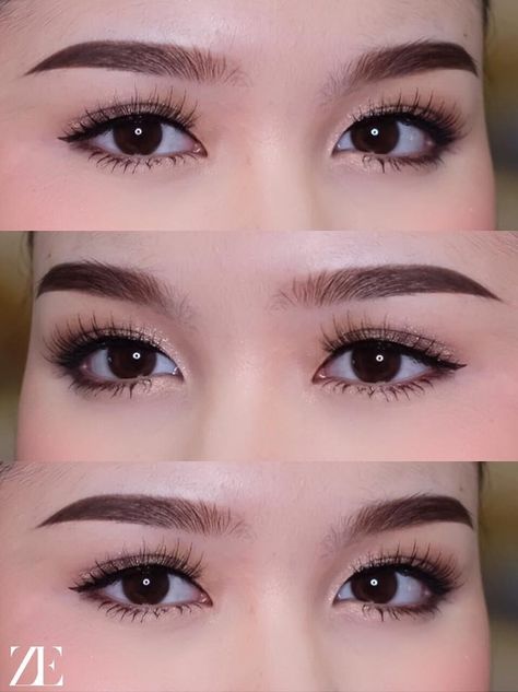 Microblading Eyebrows Asian Eyes, Chinese Eyebrow Shape, Eyebrow Shaping Asian, Straight Eyebrows On Round Face, Asian Brows Shape, Japanese Eyebrows Style, Korean Eyebrows For Round Face, Asian Eyebrows Shaping, Alis Korea