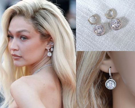 Bridal Dangle Earrings, Fashion Forever, Halo Setting, Cz Earrings, Inspirational Celebrities, Large Weddings, Diamond Drop Earrings, Gigi Hadid, Matching Necklaces