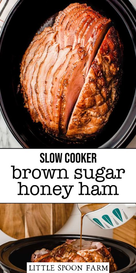 Brown Sugar Honey Ham, Brown Sugar Honey Glaze, Ham Recipes Crockpot, Slow Cooker Ham Recipes, Honey Baked Ham Recipe, Sugar Ham, Brown Sugar Ham, Ham Recipes Baked, Slow Cooker Ham