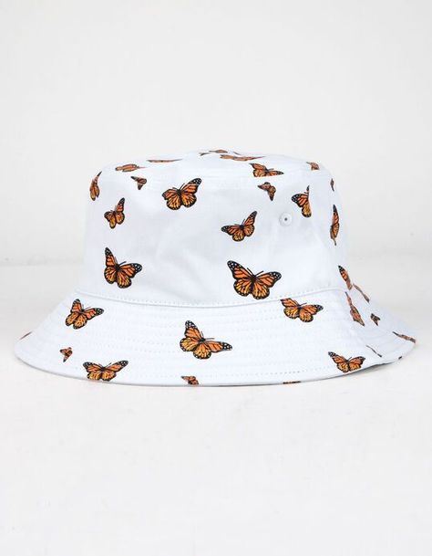 Womens Bucket Hat, White Bucket Hat, Bucket Hat, Butterflies, White