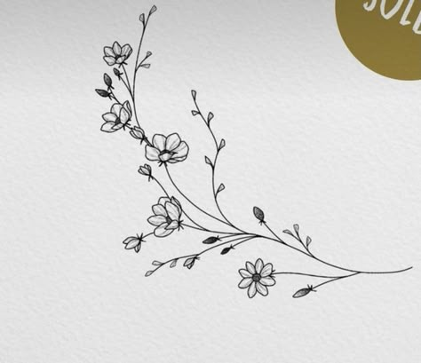 Floral Tattoo Design Dainty, Rib Vine Tattoos For Women, Dainty Floral Vine Tattoo, Floral Tattoo Design Ribs, Fine Line Flower Vine Tattoo, Simple Flower Vine Tattoo, Minimal Vine Tattoo, Hip Vine Tattoo, Delicate Vine Tattoo