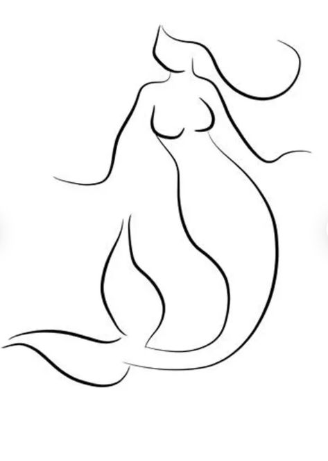 Mermaid Line Art Simple, Line Drawing Mermaid, One Line Mermaid, Mermaid Sketch Simple, Mermaid Line Drawing, Mermaid Line Art, Nautical Sketches, Starbucks Chalkboard, Small Mermaid Tattoo