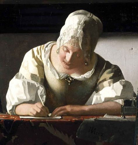 Jan Vermeer, Briefschreiberin und Dienstmagd (Lady Writing a Letter, with her Maid) DetailJan Vermeer (Johannes Vermeer), Delft 1632 - 1675Briefschreiberin und Dienstmagd / Lady Writing a Letter, with her Maid, Detail (um 1670)The National Gallery of Ireland, Dublin Vermeer Delft, National Gallery Of Ireland, Jan Vermeer, Vermeer Paintings, Writing A Letter, Master Studies, Ireland Dublin, Dutch Golden Age, Baroque Art