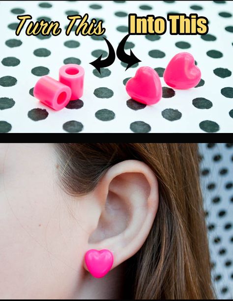 Pony Bead Melting Crafts, Melting Perler Beads In Oven, Perler Bead Stud Earrings, How To Iron Perler Beads, Perler Bead Gifts, Big Perler Beads, Perler Beads Crafts, Heart Earrings Diy, Perler Earrings