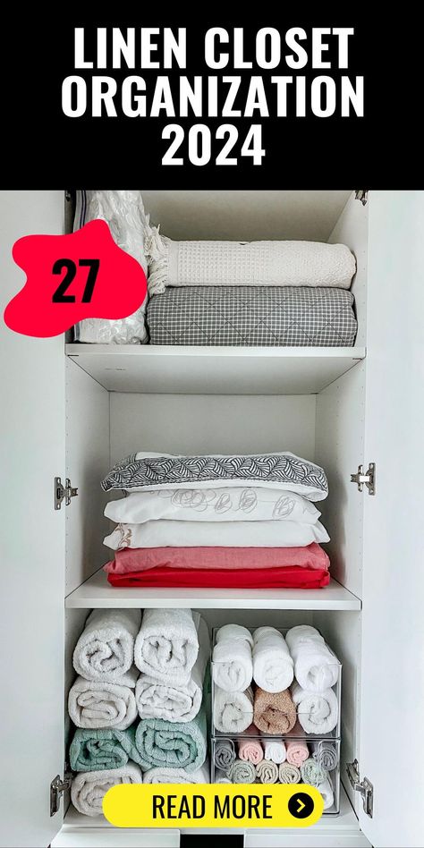 LINEN CLOSET ORGANIZATION 2024 introduces a fresh approach to organizing your hallway with innovative storage solutions. Focusing on ideas for hallways and small spaces, this guide shows you how to efficiently use corner spaces and wire shelving to store your linens, towels, and sheets in a stylish, accessible way. Organizing Blankets In Closet, Ideas For Hallways, Linen Closet Organization Ideas, Closet Organization Ideas, Folding Techniques, Boutique Designs, Large Hallway, Wardrobe Organisation, Towel Organization