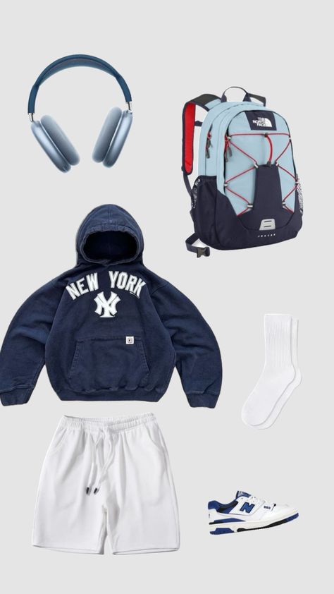 outfit First Day Of School Outfit Men, Sporty Guy Outfits, Jock Outfit, Outfit Shuffles, Yankee Fitted, Spring Outfits For School, Summer Outfits Men Streetwear, Outfits Athletic, Classy Outfits Men